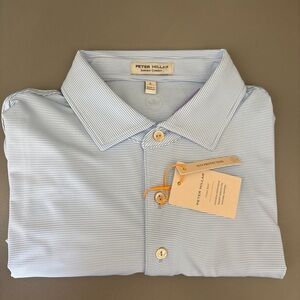 NWT Peter Millar Summer Comfort Striped Light Blue Polo - Size Large